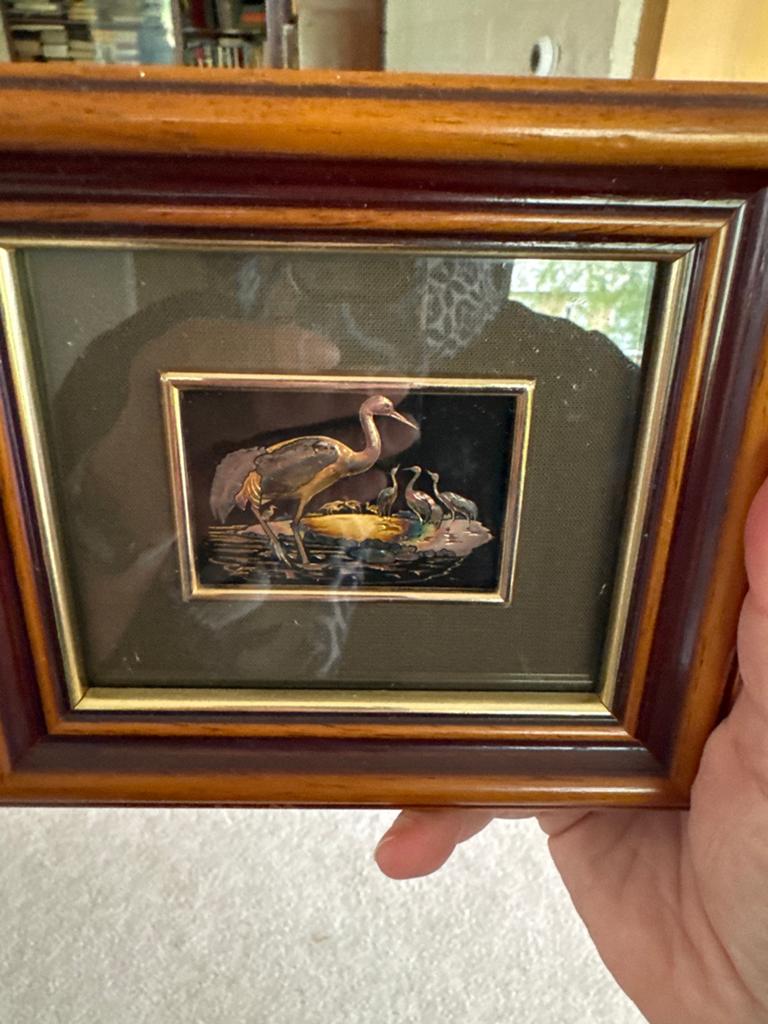 Vintage Artesania de Toledo 24K verguld schilderij reigers, Ophalen of Verzenden