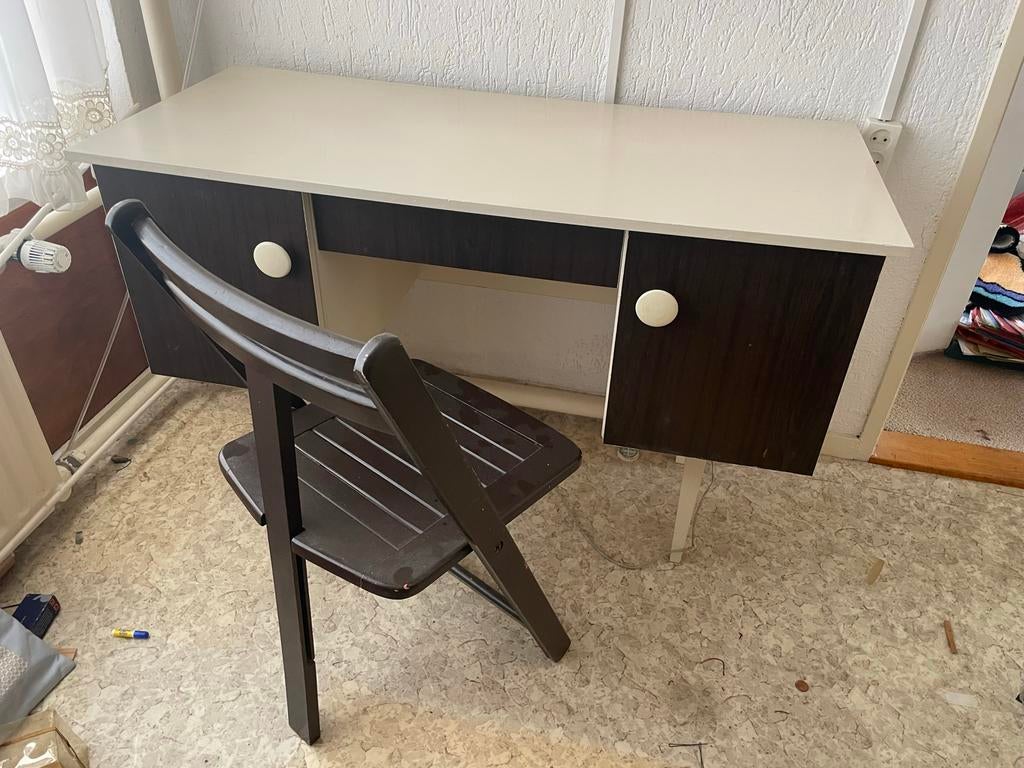 Uniek Vintage Jaren '70 Bureau Mid-Century Modern Space Age, Huis en Inrichting, Bureaus, Ophalen, Gebruikt, Hout, Meerkleurig