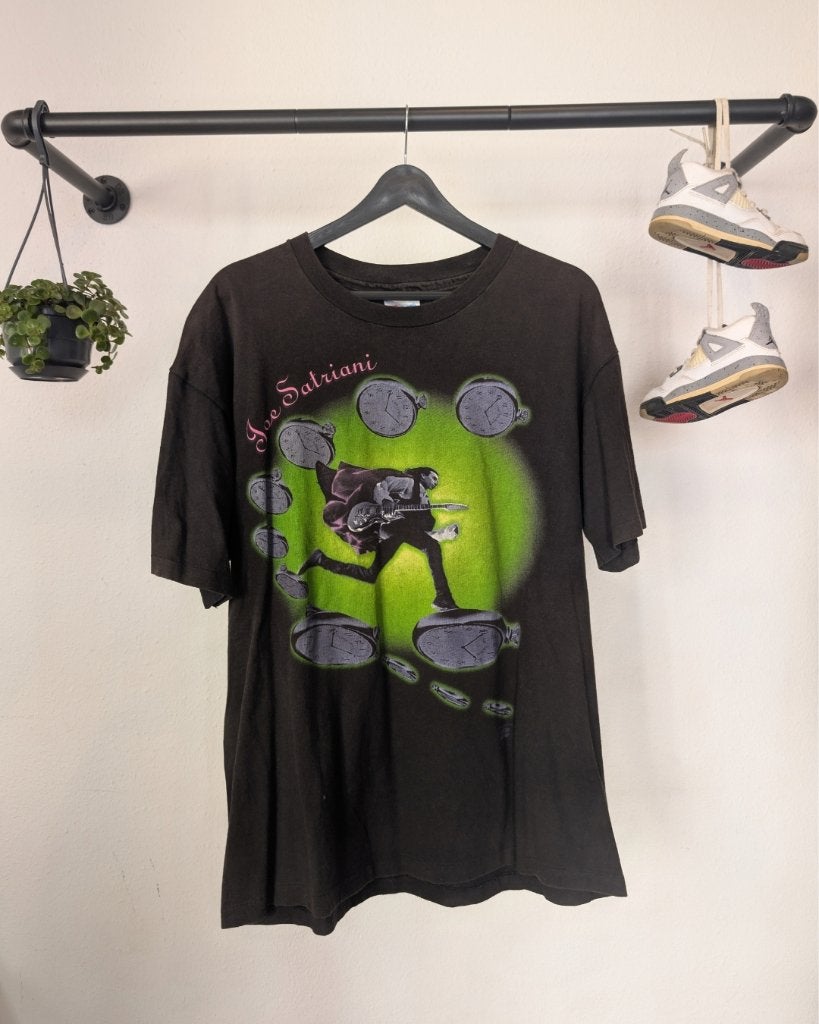 90s Joe Satriani T-Shirt — XL | Vintage Band Tee, Hanes, Zwart, Maat 56/58 (XL), Hanes