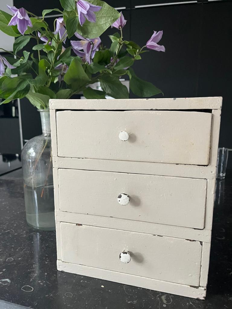Brocante oud houten ladenkastje Frankrijk. Ophalen!, Antiek en Kunst, Curiosa en Brocante, Ophalen