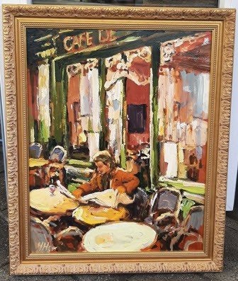 Man met krant voor frans cafe door Henri Hess, Ophalen