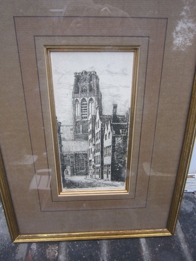 Laurenstoren Rotterdam, Mooie ets van Jaap Lindeijer, Ophalen, Ets, 1900 - 1949