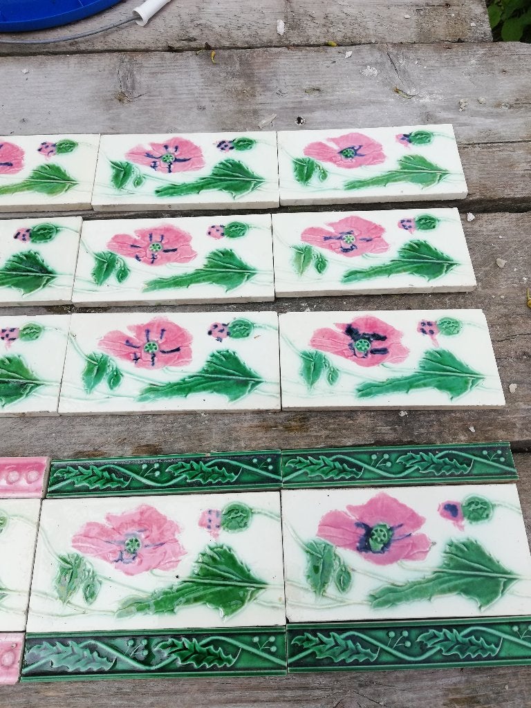 16 art nouveau randtegels klaproos / poppy 244 cm lang, Ophalen
