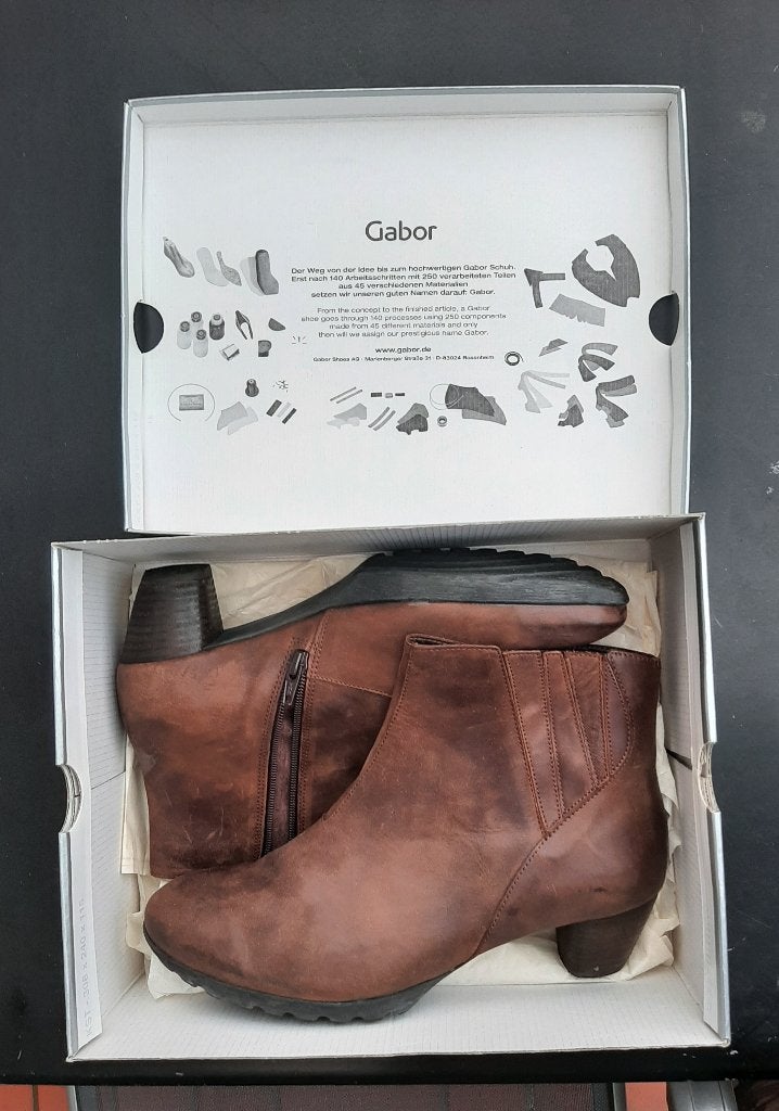 Gabor Dames Enkellaarsjes Nubuck Lavato Ash Met Ocean, Ophalen, Bruin, Lage of Enkellaarzen, Zo goed als nieuw