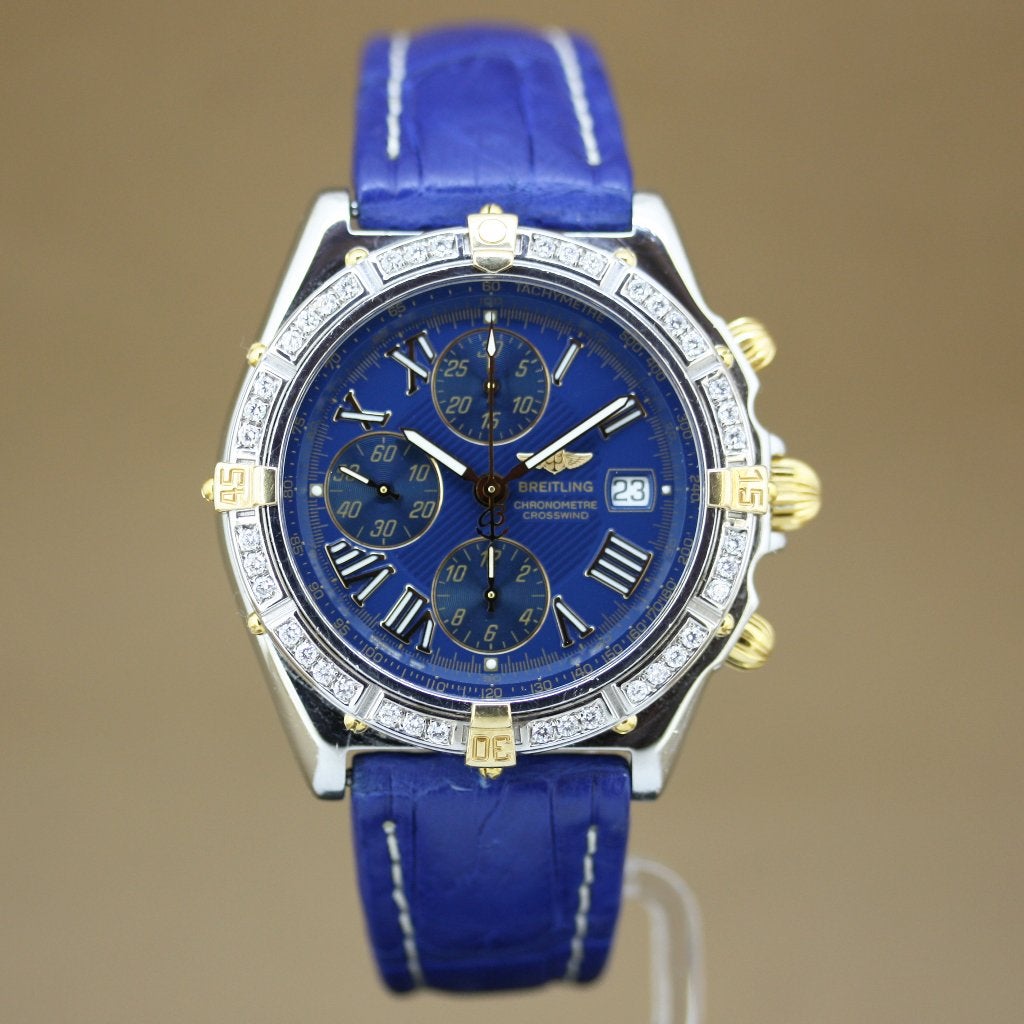 Breitling Crosswind Goud-Staal Diamant B13355, Leer, Staal, Breitling, Polshorloge