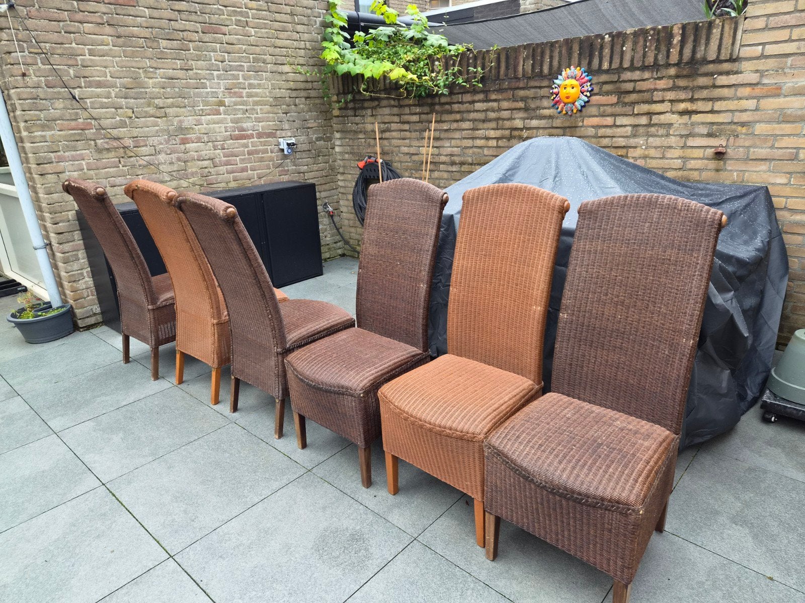6 Originele Loom stoelen met gebruikssporen, Ophalen, Gebruikt, Bruin, Riet of Rotan