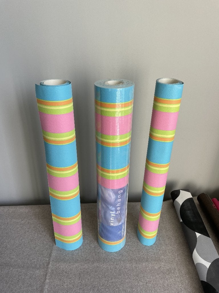 Vinyl-behang kleurrijke banen, Huis en Inrichting, Stoffering | Behang, Oranje, Ophalen of Verzenden, Vinylbehang, Vintage/retro