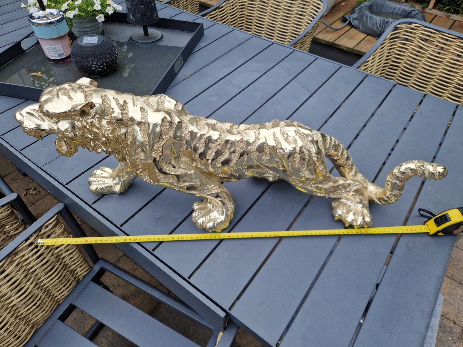 Gouden Tijger Beeld - Decoratief Woonaccessoire, Ophalen, Overige materialen, Zo goed als nieuw, Goud