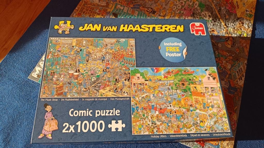 Jan van Haasteren puzzels muziekwinkel en vakantiekriebels, Ophalen of Verzenden, 500 t/m 1500 stukjes, Zo goed als nieuw