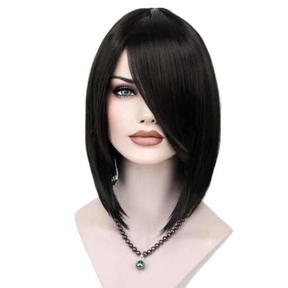 Pruik recht strak bob model met steil donkerbruin haar kleur, Verzenden, Nieuw, Pruik of Haarverlenging