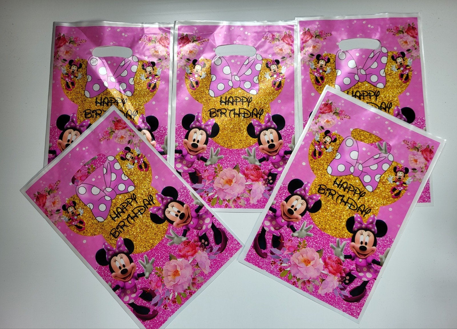 5x uitdeelzakjes mini mouse feest, Ophalen of Verzenden, Nieuw, Versiering, Verjaardag