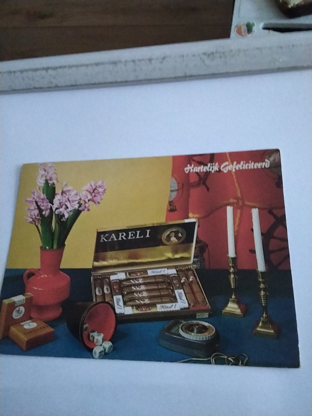 Oude ansichtkaart Kareli sigaren met postzegel, Ophalen of Verzenden, 1940 tot 1960, Gelopen