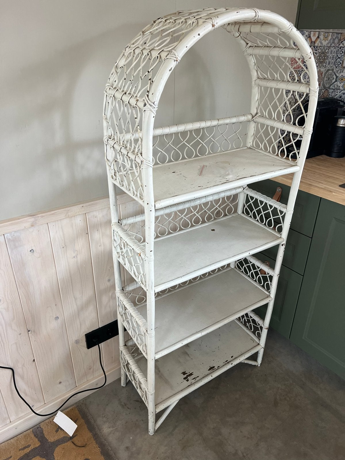 Vintage rotan boekenrek/opbergrek - wit, Ophalen