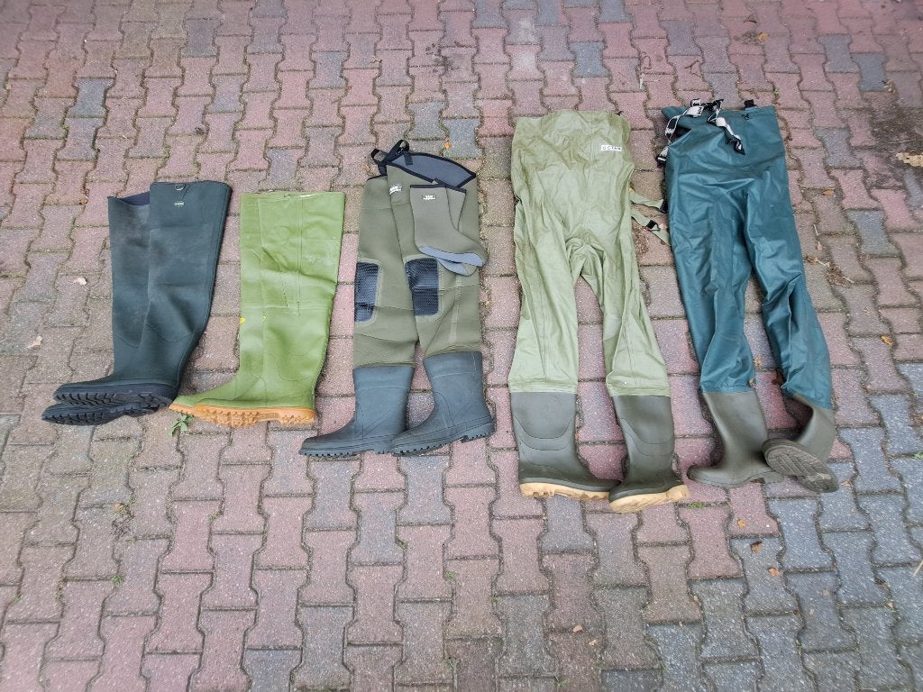 Verschillende lieslaarzen/ waadbroeken maat 45/46/47, Ophalen, Gebruikt, Kleding