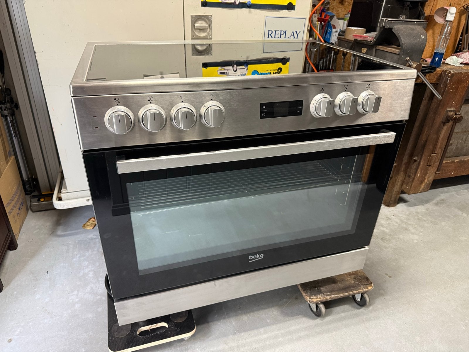 Beko Keramisch Fornuis 5 Pits 90 cm Breed, Ophalen, Gebruikt, 60 cm of meer, Keramisch
