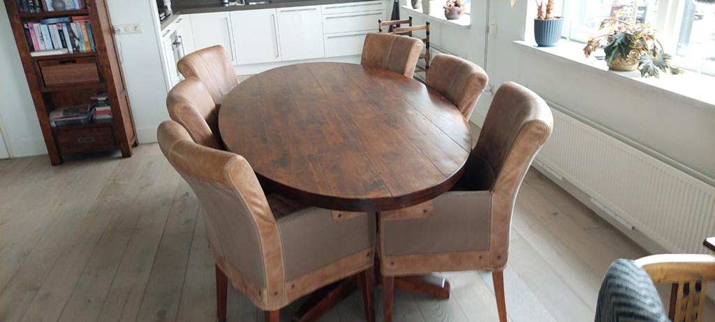 6 stoelen en tafel, Landhuisstijl, Bruin, Ophalen of Verzenden, Vijf, Zes of meer stoelen