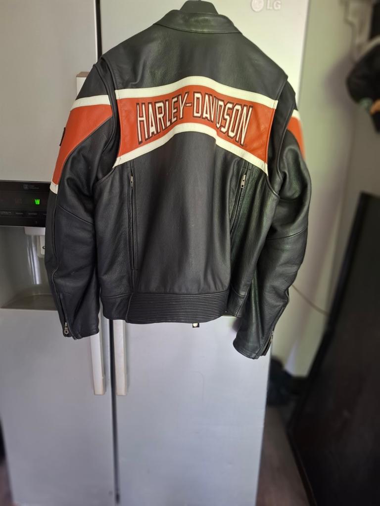 Harley-Davidson Leren Motorjas - Zwart/Oranje, Motoren, Kleding | Motorkleding, Harley-Davidson, Heren, Jas | leer, Ophalen of Verzenden