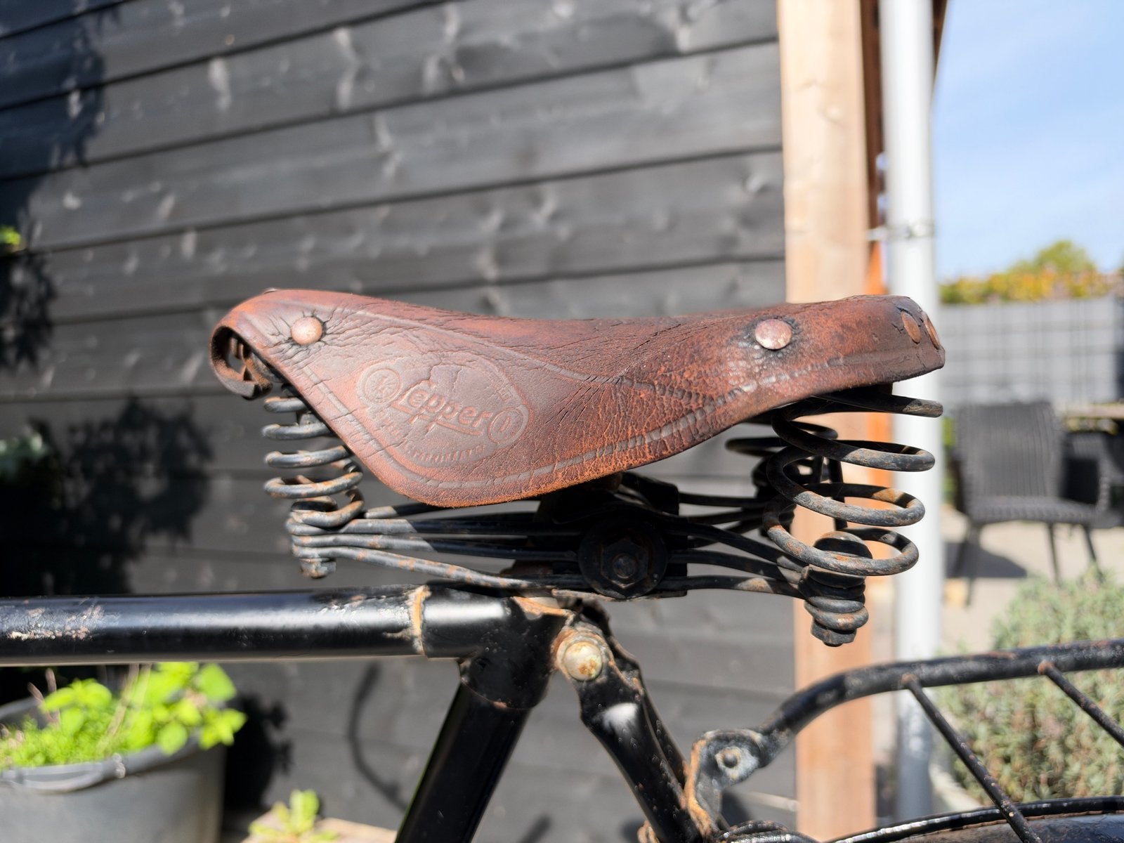 Vintage Lepper 92 Leren Fietszadel met Veren, Gebruikt, Leer, Ophalen of Verzenden, Zadel