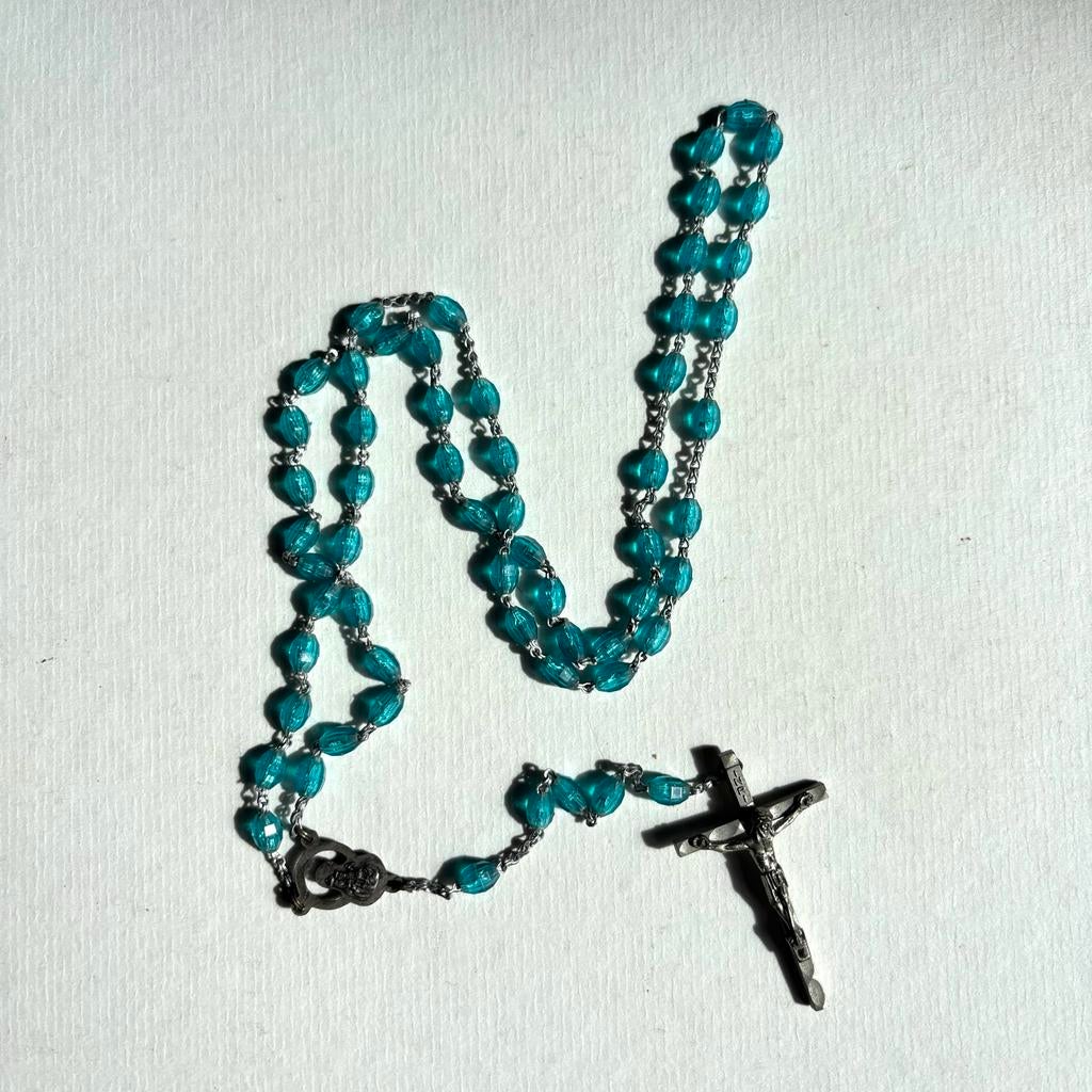 Rozenkrans paternoster blauwe kunststof kralen, Ophalen of Verzenden