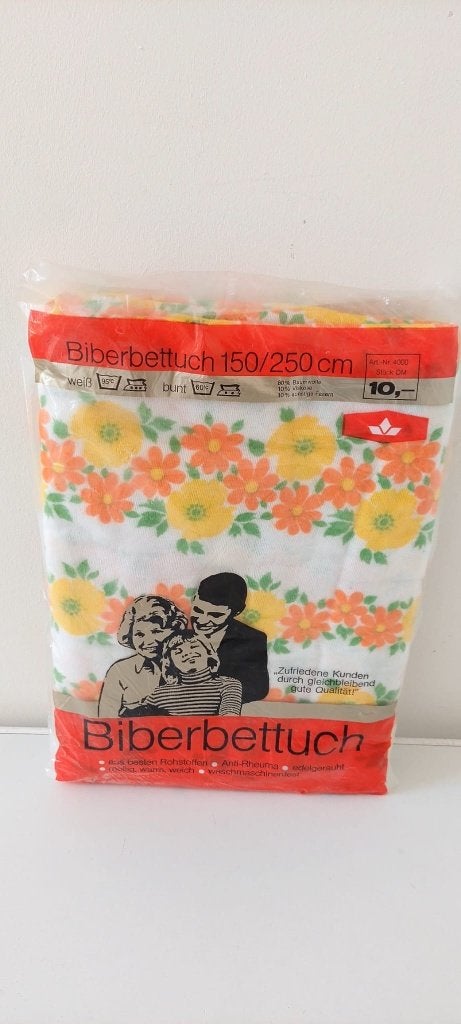 Vintage Flanellen bed Laken Jaren 70 oranje, Eu, Eenpersoons, Eu, Ademend