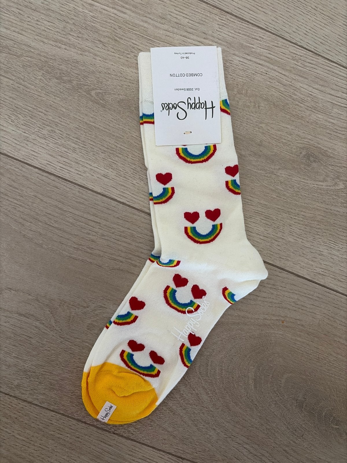 Happy Socks met regenboog en hartjes, maat 36-40, Sokken en Kniesokken, Verzenden, Wit, Maat 35 t/m 38
