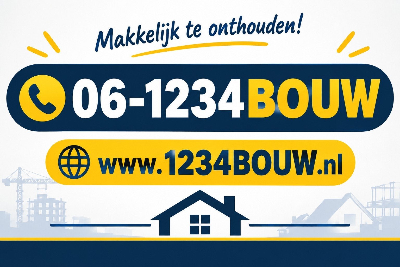 Mooi tel.nr: 06-1234BOUW  incl. www.1234BOUW. NL domein, Telecommunicatie, Ophalen of Verzenden, Nieuw, Vodafone, Simkaart