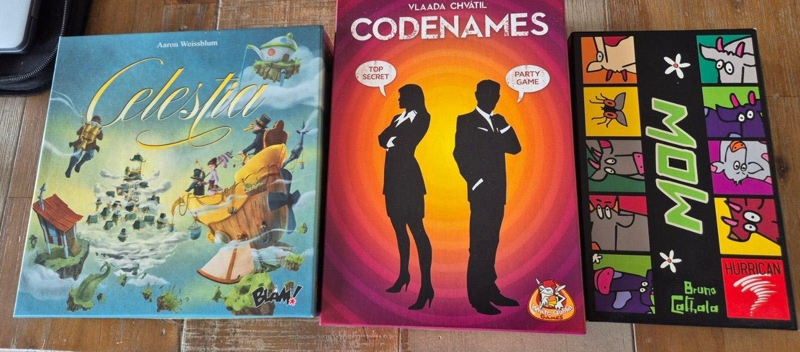 Codenames, Celestia en MOW, Vijf spelers of meer, Ophalen of Verzenden, Zo goed als nieuw, White Goblin Games, BLAM!, Hurrican