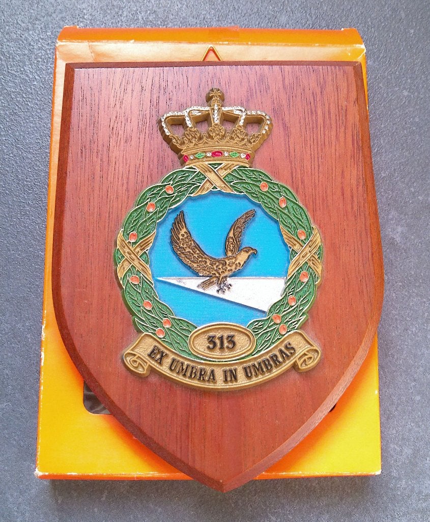 Wapenschild Koninklijke Luchtmacht 313 Squadron oud embleem, Verzamelen, Verzenden, Luchtmacht, Nederland, Overige typen