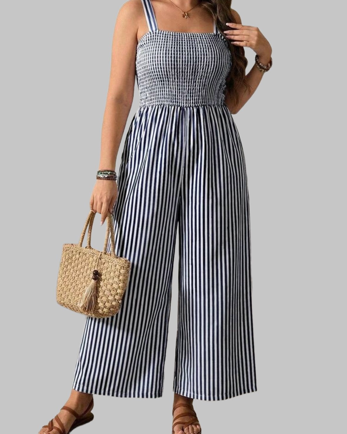 Gestreepte Jumpsuit Donkerblauw (44-52), Kleding | Dames, Verzenden, Nieuw, Blauw, Broek of Spijkerbroek