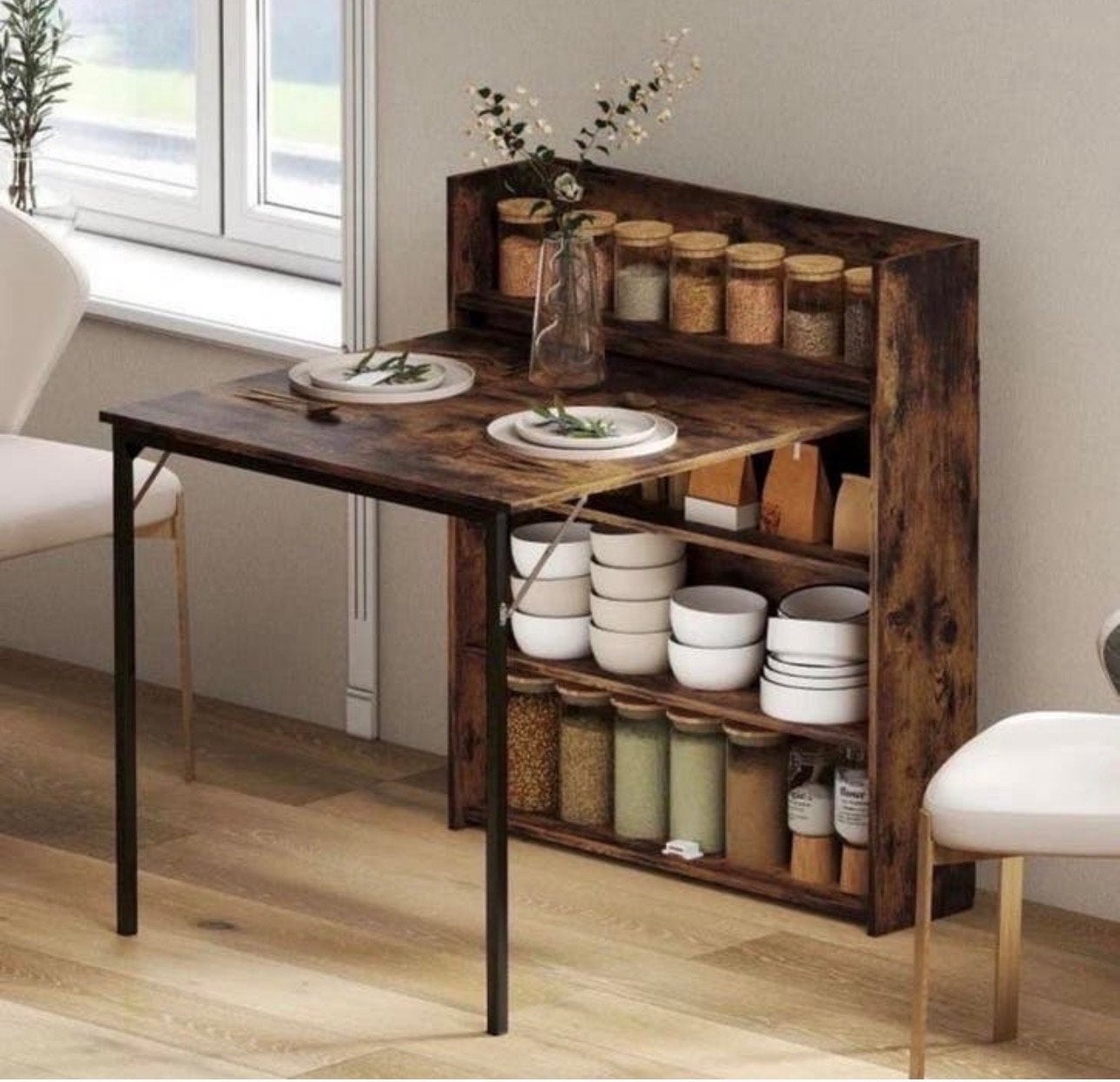 HOMCOM Uitklapbare eettafel met rek, industrieel design NEW, Rechthoekig, Overige houtsoorten, Nieuw, Tot twee personen