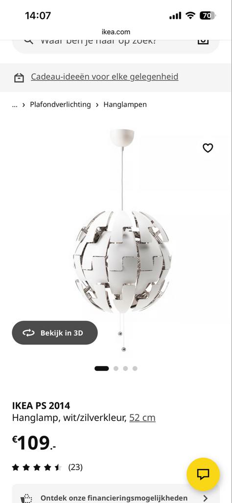 IKEA PS 2014 Hanglamp Wit/Rose Goud 52cm, Ophalen of Verzenden, Zo goed als nieuw, Metaal, 50 tot 75 cm
