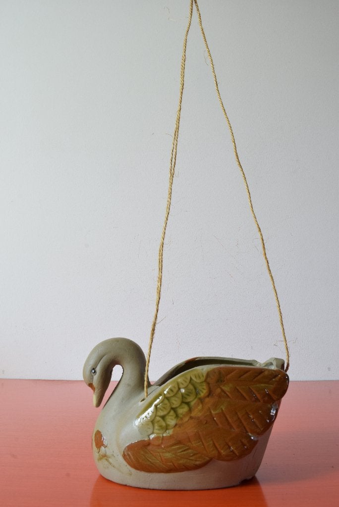 Retro vintage hang bloempot / plantenhanger - Model zwaan, Ophalen of Verzenden