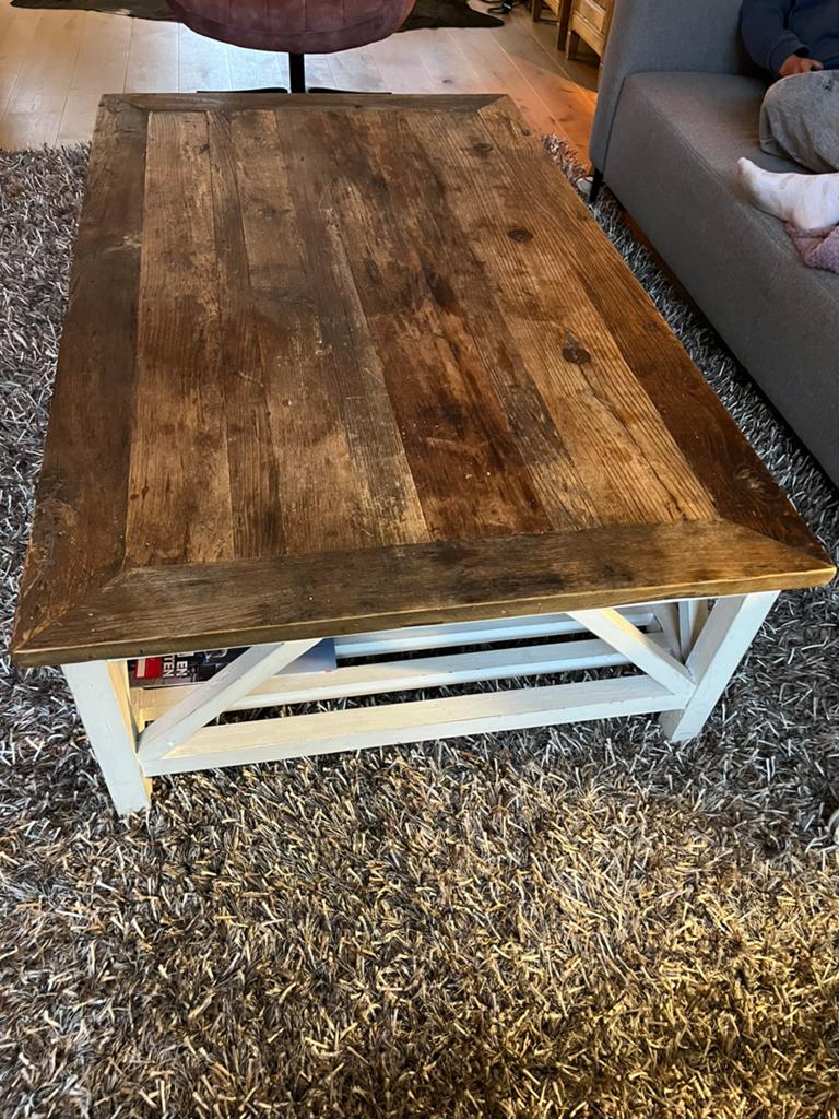 Robuuste houten salontafel Lifestyle, Huis en Inrichting, Tafels | Salontafels, Ophalen, Gebruikt, 100 tot 150 cm, Eikenhout