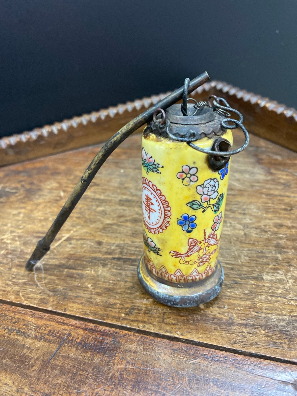 Antieke Chinese Opiumpijp - Geel Porselein met Bloemen, Ophalen of Verzenden