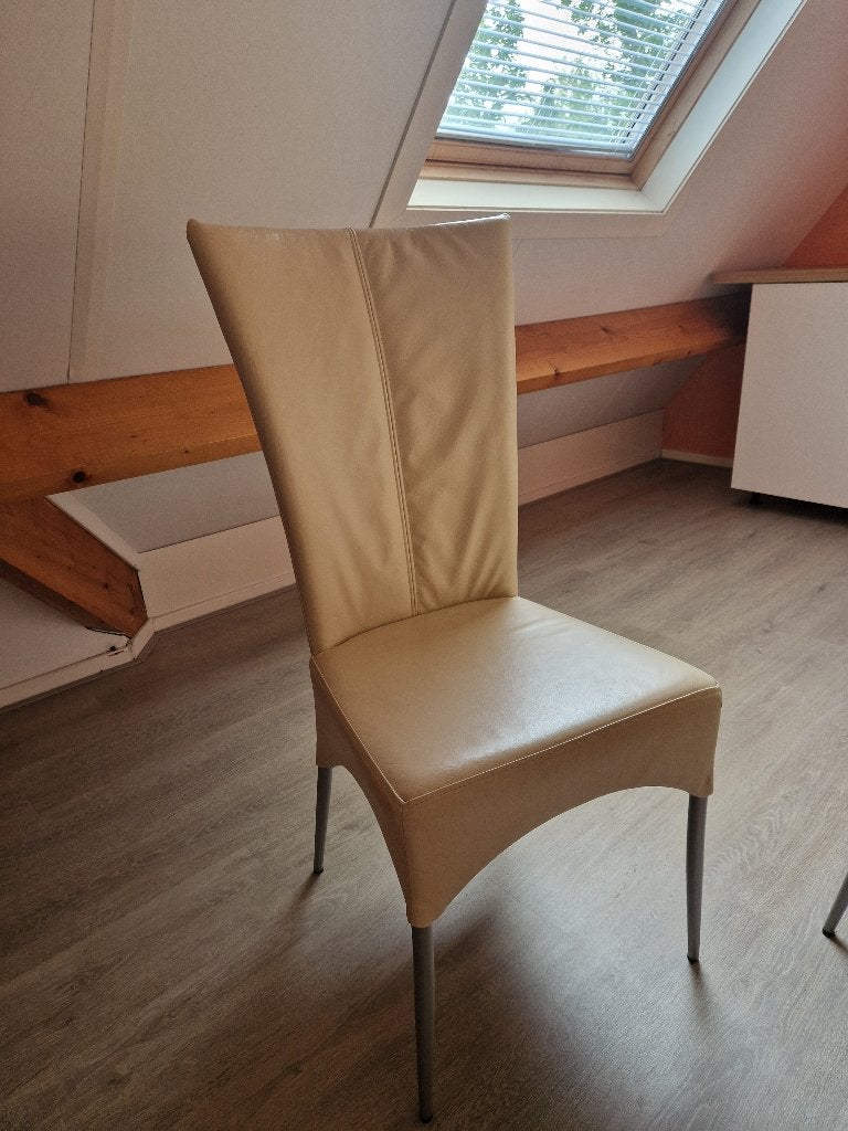 4 eetkamerstoelen crème — hoge rug, chromen poten, Huis en Inrichting, Stoelen, Ophalen, Gebruikt, Overige kleuren, Vier