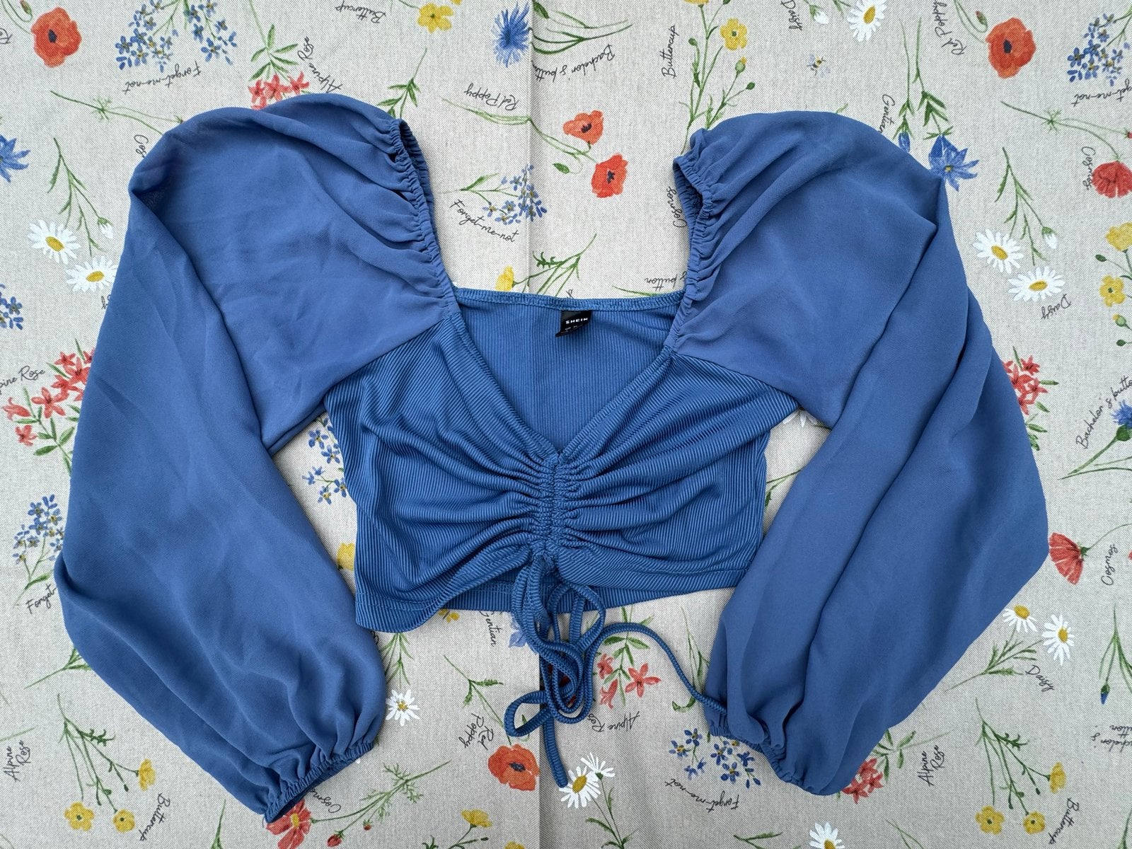 Shein Crop Top met Lange Puffmouwen - Maat S, Kleding | Dames, Blauw, Ophalen of Verzenden, Zo goed als nieuw, Lange mouw