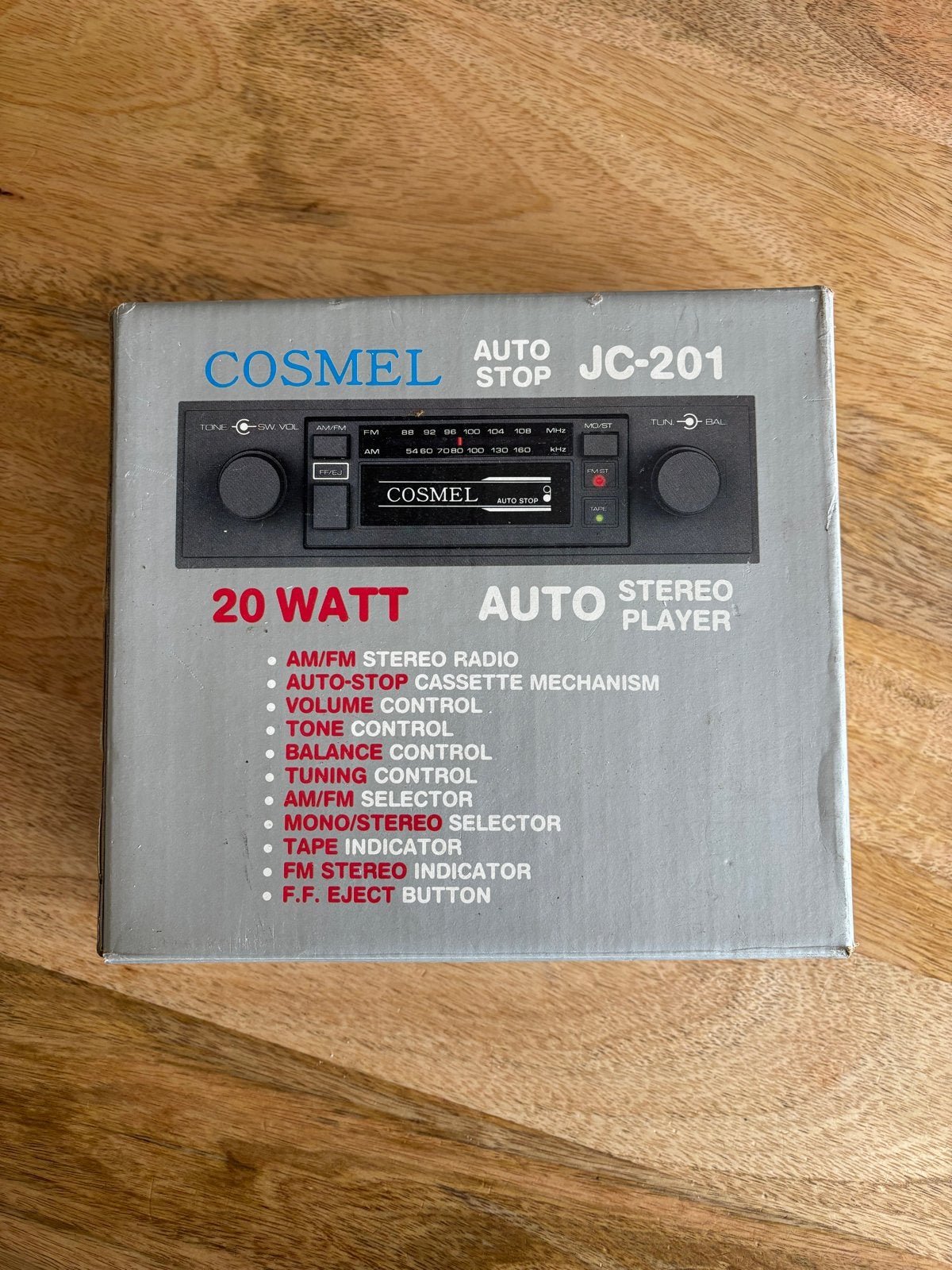 Vintage COSMEL JC-201 autoradio/cassette (20W) + handleiding, Ophalen of Verzenden