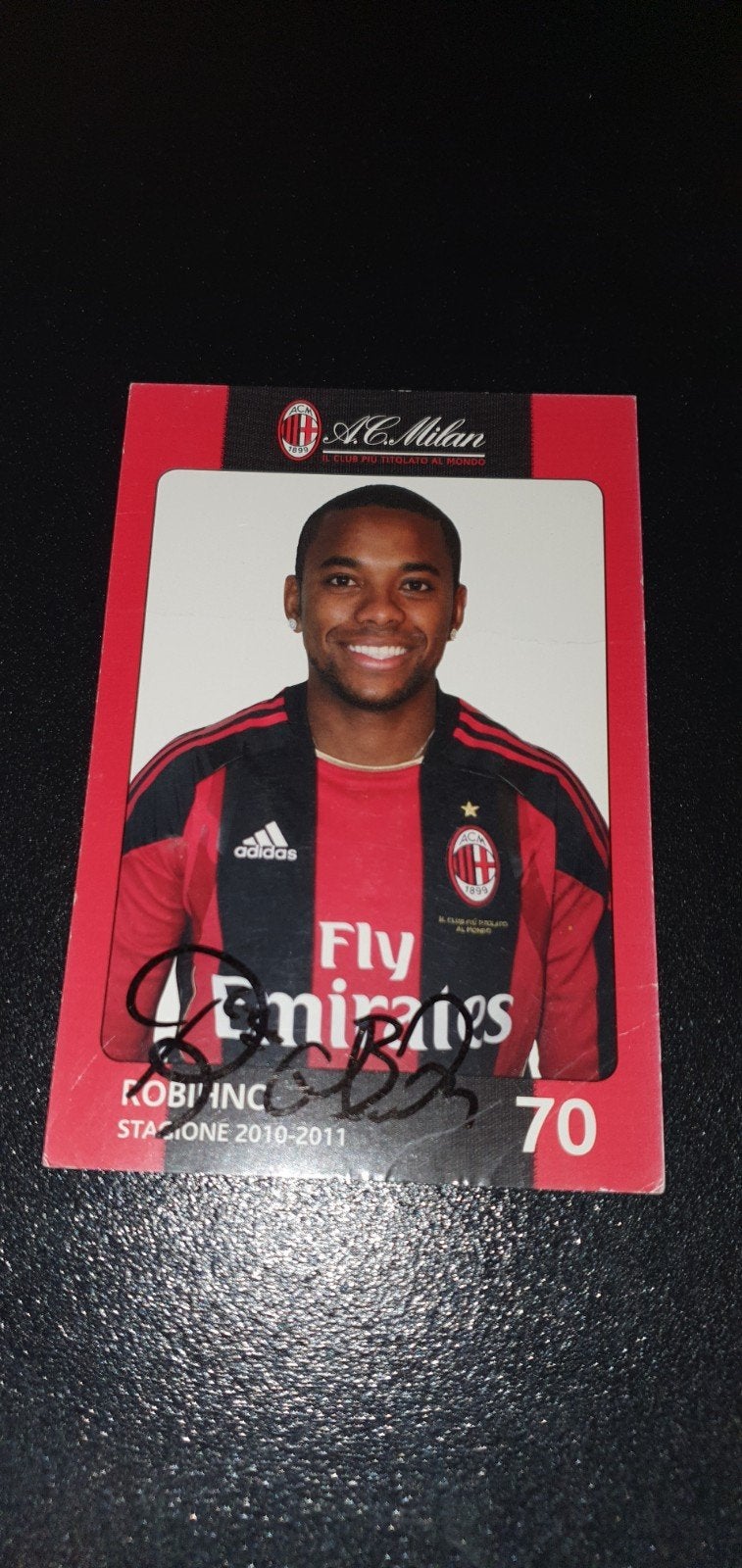 Spelerskaart Robinho AC Milan met originele handtekening., Verzenden, Zo goed als nieuw, Buitenlandse clubs, Spelerskaart