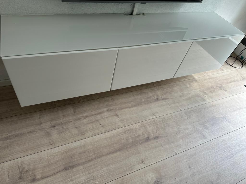 Ikea Besta tv meubel hoogglans wit, Ophalen, 150 tot 200 cm, Zo goed als nieuw, Minder dan 100 cm