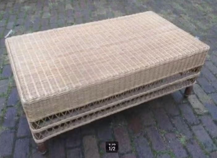 Mooie Retro Rieten Salontafel - 112x62x44, Huis en Inrichting, Ophalen, 100 tot 150 cm, 50 tot 100 cm, Zo goed als nieuw