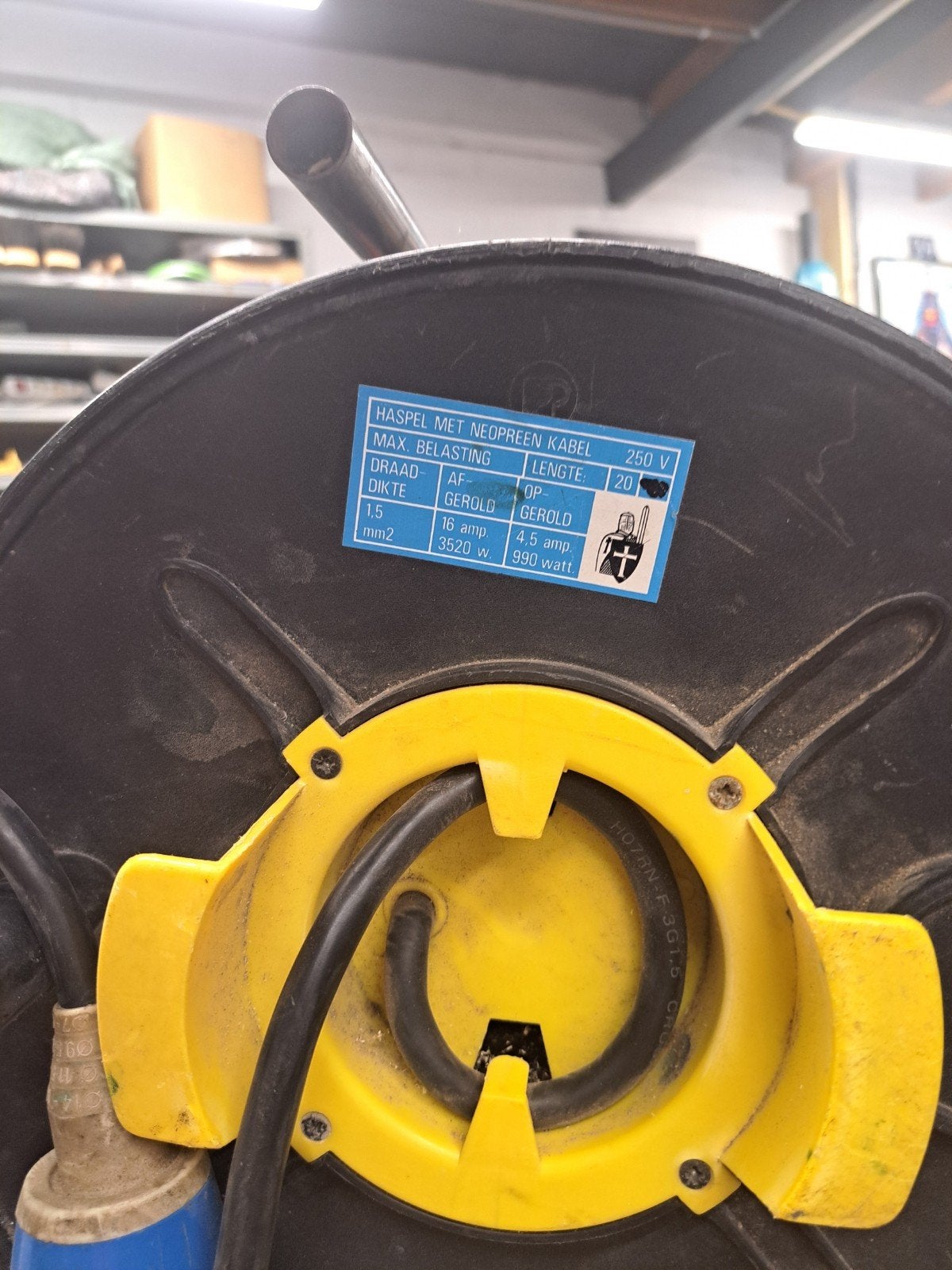 Kabelhaspel met neopreen kabel - 20 meter, Ophalen of Verzenden, Zo goed als nieuw