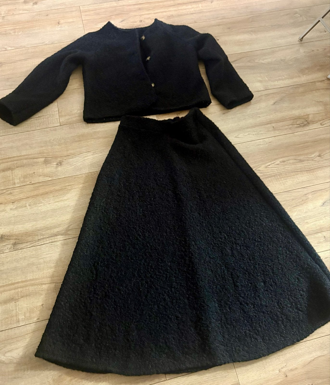 Zwart Bouclé Tweed Set: Jasje & Rok maat L, Ophalen of Verzenden, Zo goed als nieuw
