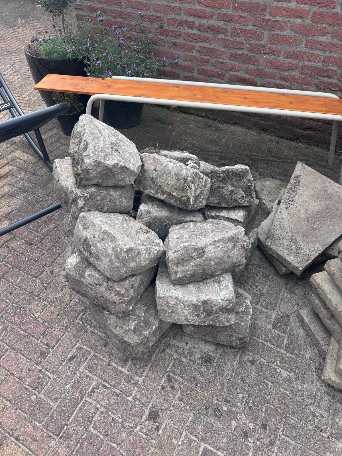 Gratis Terrastegels 60x60 cm, stenen en witzand, Ophalen, Gebruikt, 10 m² of meer, Beton