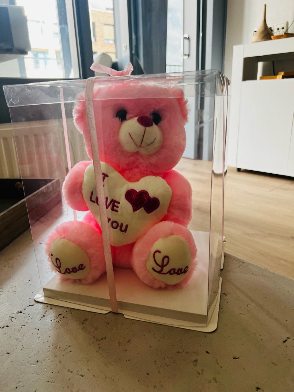 Schattige roze knuffelbeer met "I Love You" hart, Kinderen en Baby's, Speelgoed | Knuffels en Pluche, Ophalen, Nieuw