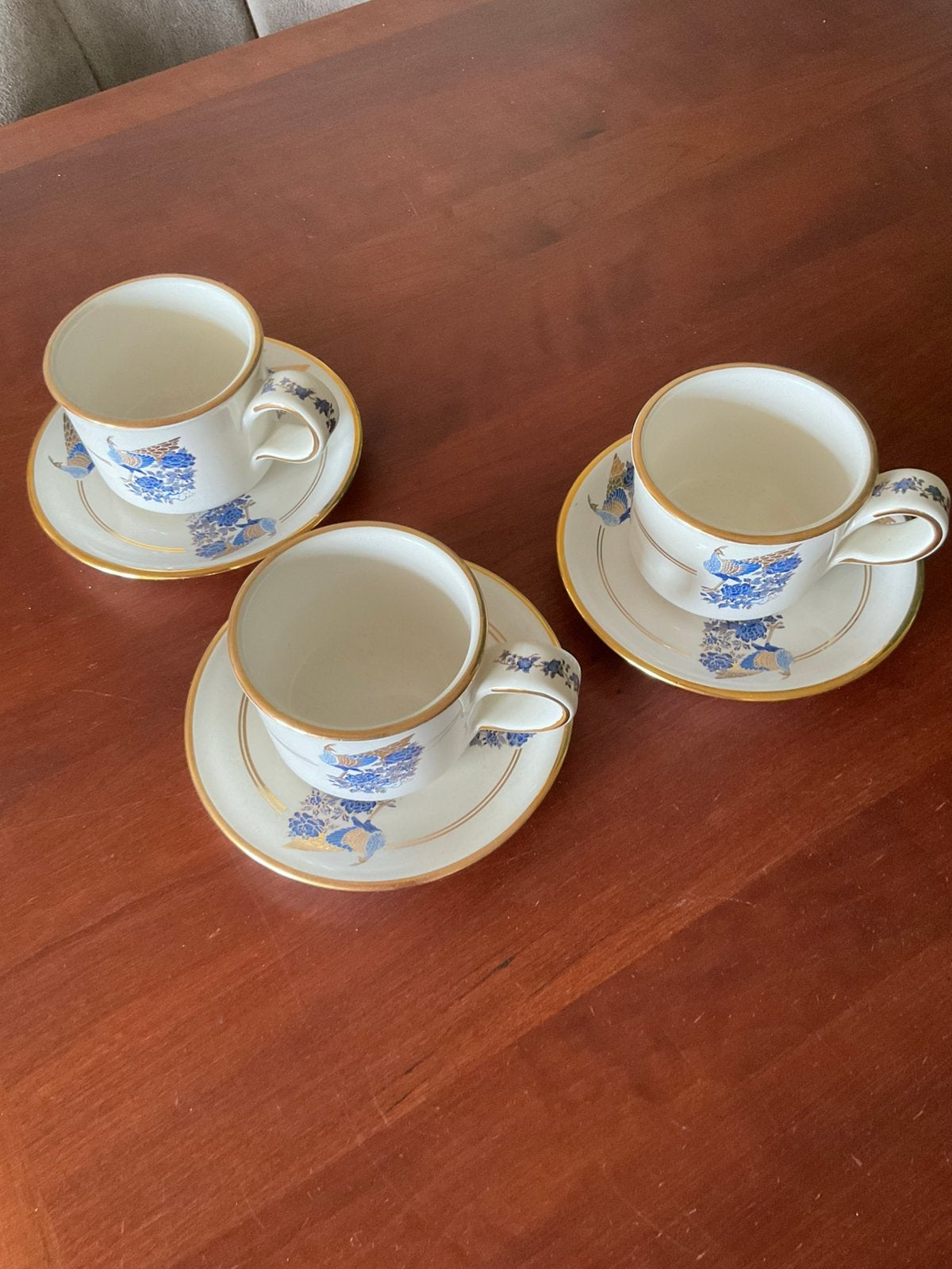 3 kop en schotels blauw 24 karaat gold, Ophalen
