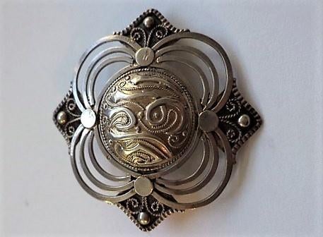Antieke Perzische zilveren broche - Handgegraveerd (3669), Sieraden, Tassen en Uiterlijk, Ophalen, Zilver, Broche