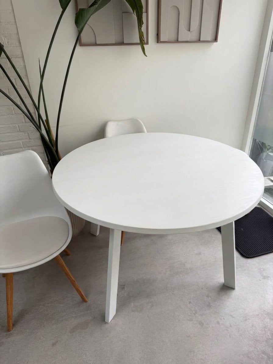 Ronde eettafel (1.20) met 4 stoelen, Huis en Inrichting, Ophalen, Gebruikt, Rond, 100 tot 150 cm