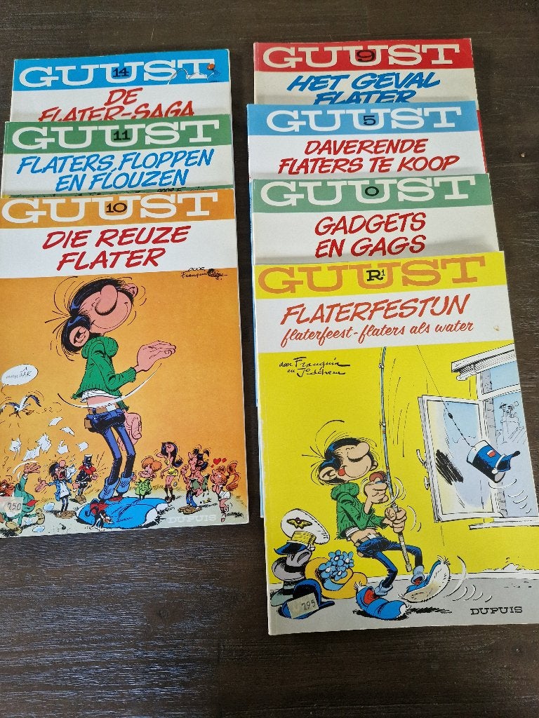 Guust Flater stripboeken 7 stuks, Gelezen, Ophalen of Verzenden, Dupuis, Meerdere stripboeken
