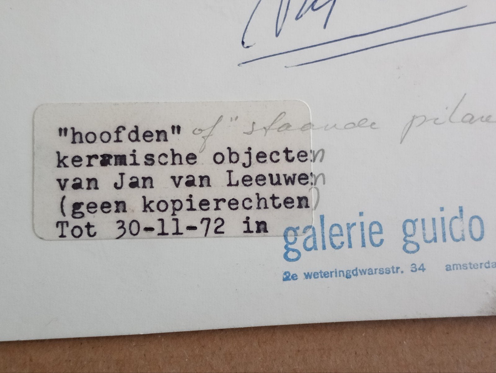 Jan van Leeuwen 'Hoofden' foto Galerie Guido de Spa, Ophalen of Verzenden