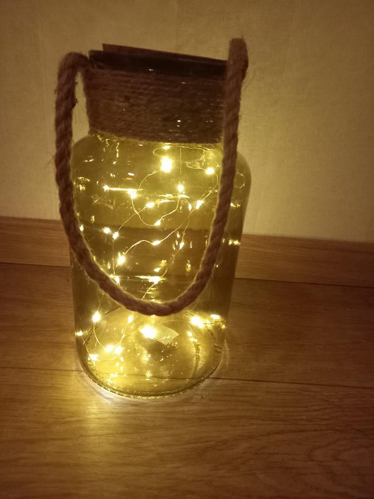 Windlicht met touw en LED-verlichting, Ophalen of Verzenden